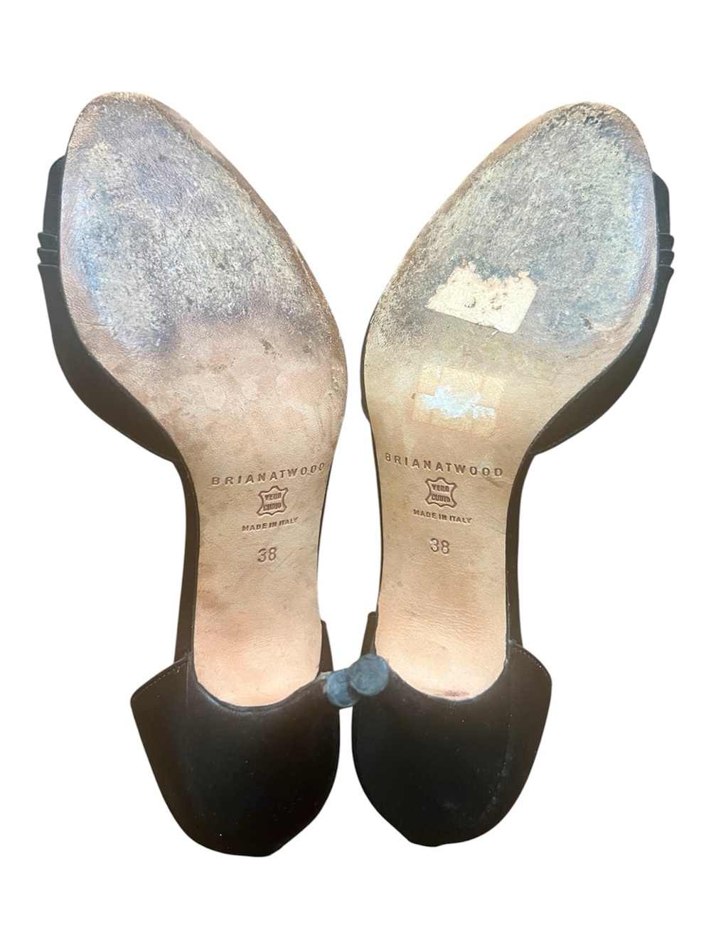 Brian Atwood Blk Satin Peep Toe d'Orsay Pearl Cluster Heels SZ 38 Party Wedding - Picture 12 of 12